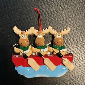 Christmas Holiday Ornament Three Moose Canoe Lake Can Be Personalized New